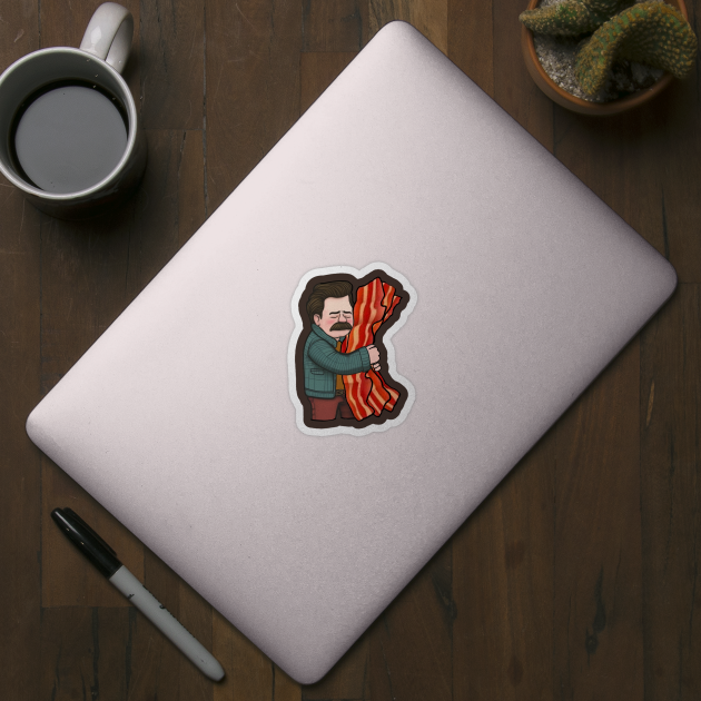 Ron Swanson hugging bacon by GeekGiftGallery